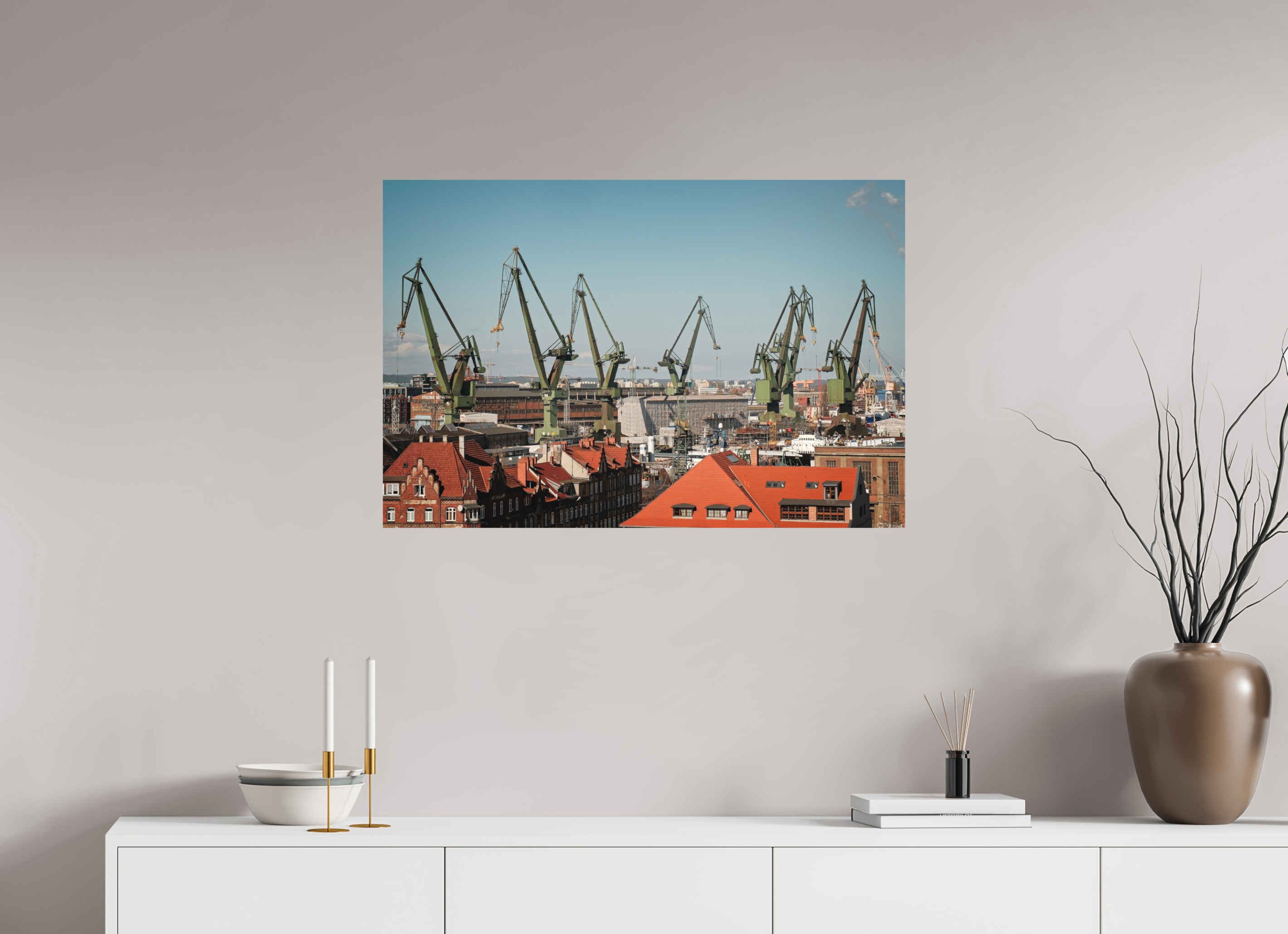 90 x 60 cm, Museum Giclée Print Gdańsk Cranes